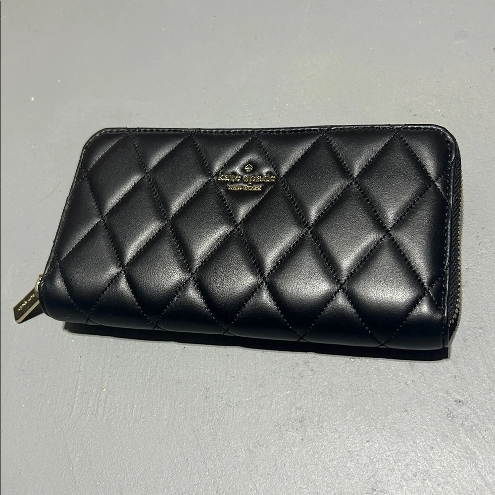Kate Spade New York Black Diamond Quilted Pattern Leather Wallet